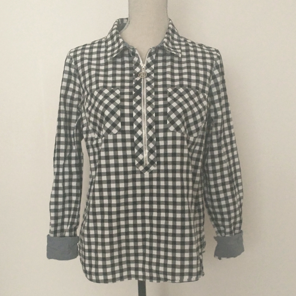 Tommy Hilfiger Black and White Checkered Zip Top Size M